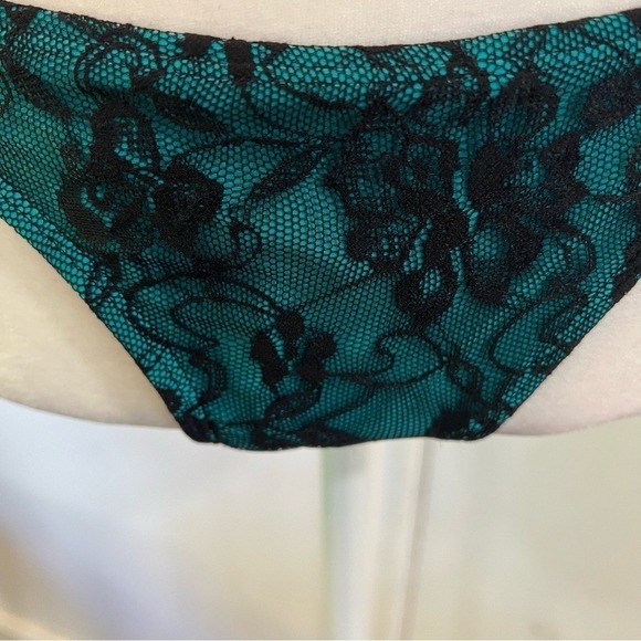 Vintage Teal Lace Overlay Triangle Bikini Swim Set Y2K Boho Festival Beach Sz S - Picture 4 of 8